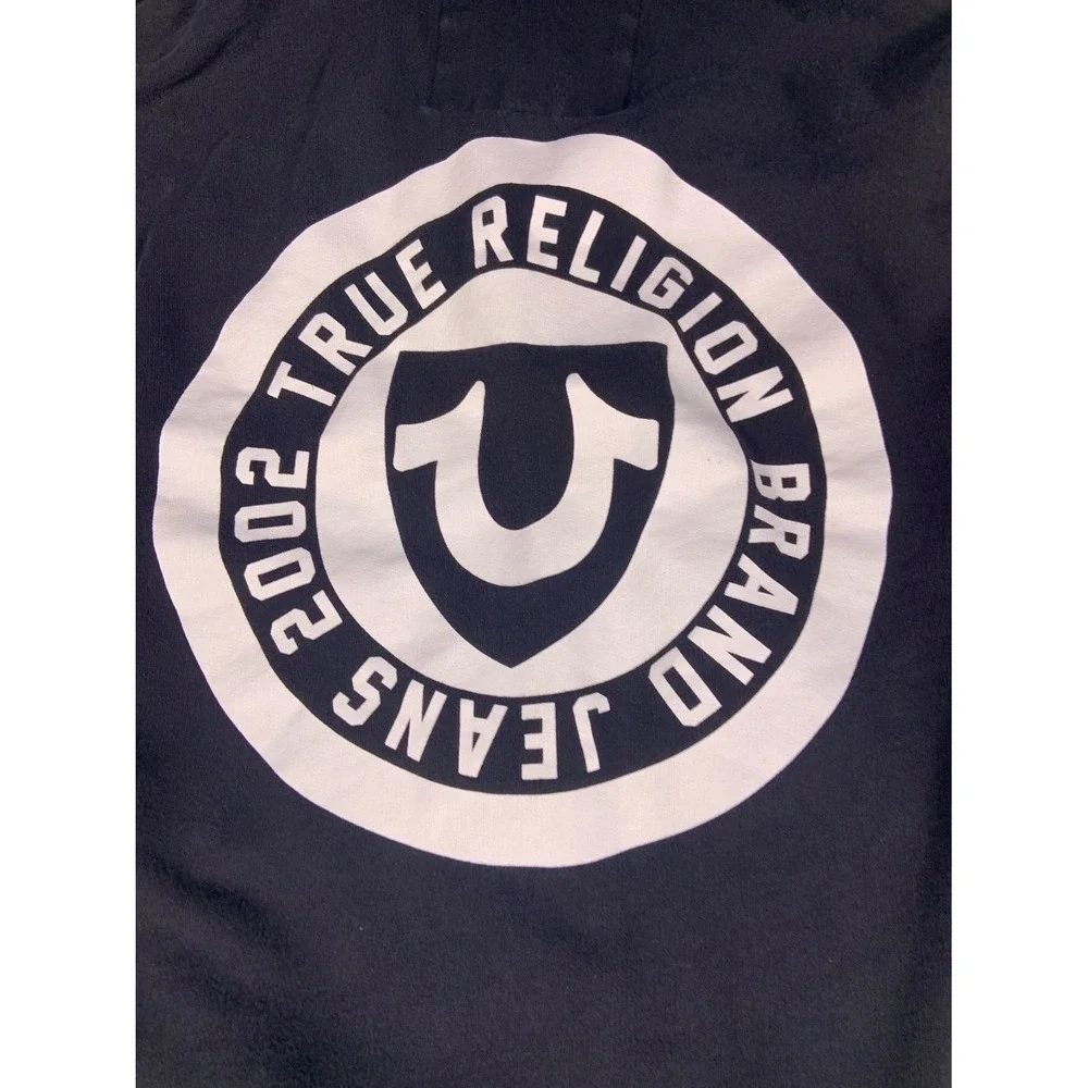 Vintage‎ True Religion Black Zip-Up Hoodie Double Sized SZ L Mens
